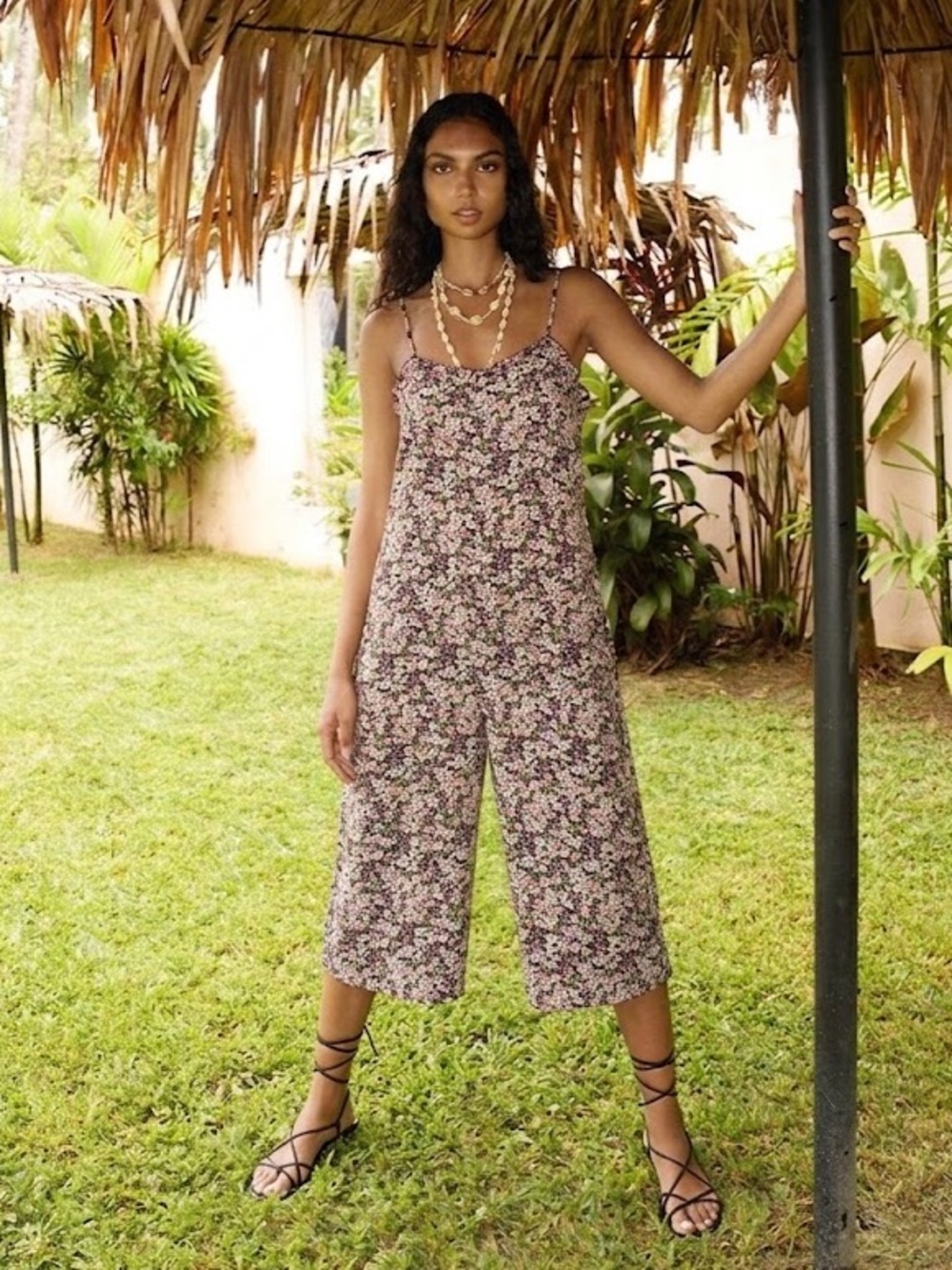 sésame Made in Italy Floral Wide Leg Cropped Jumpsuit